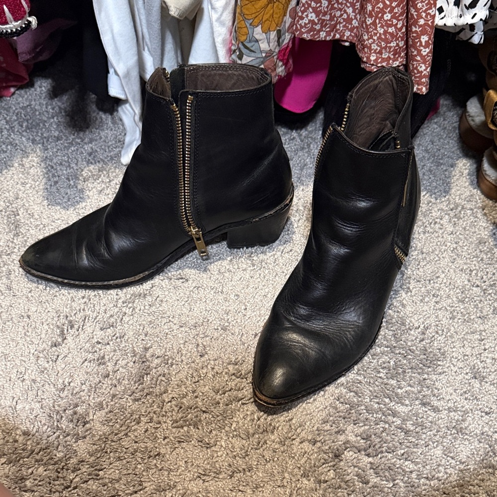 Black Leather Rachel Simpson Ankle Boots with Zipper